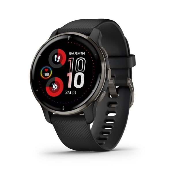 Venu 2 Plus Slate Stainless Steel Bezel with Black Case and Silicone Band