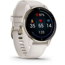 Garmin Venu 2 Plus Cream Gold Stainless Steel Bezel with Ivory Case and Silicone Band